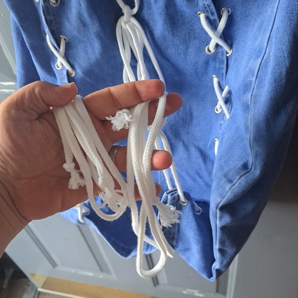 Shein Lace-Up Denim Bodycon Dress sz L 8/10 - Picture 4 of 12